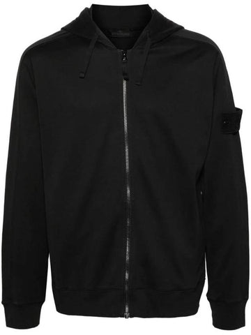 Regular Fit Cotton Zip-up Hoodie Black - STONE ISLAND - BALAAN 1