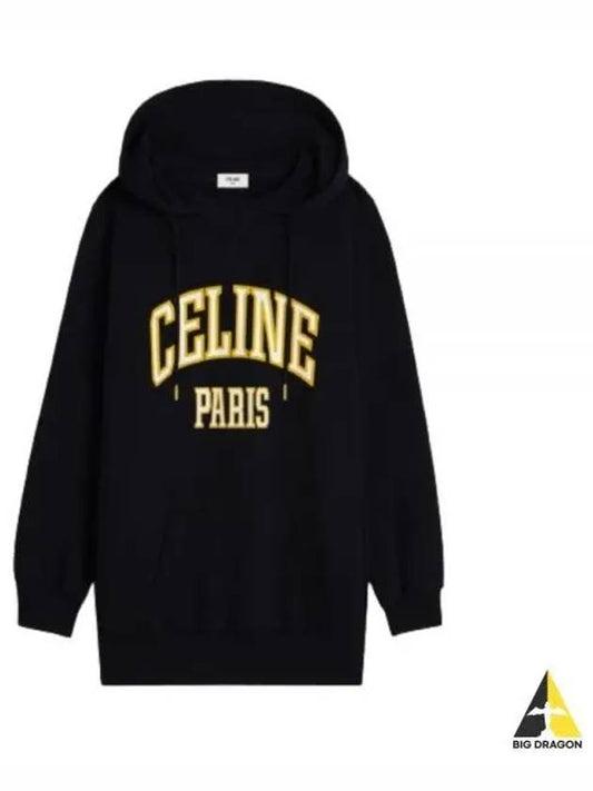 Logo Print Cotton Fleece Oversized Hoodie Black - CELINE - BALAAN 2