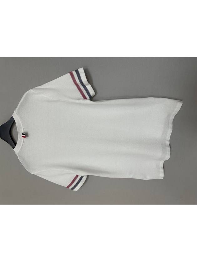 Striped round neck textured cotton short sleeve t shirt 4 - THOM BROWNE - BALAAN 5