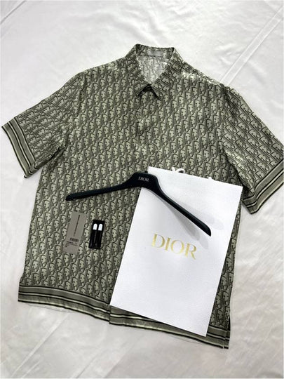 39 Men s Oblique Silk Twill Hawaiian Short Sleeve Shirt Khaki - DIOR - BALAAN 2