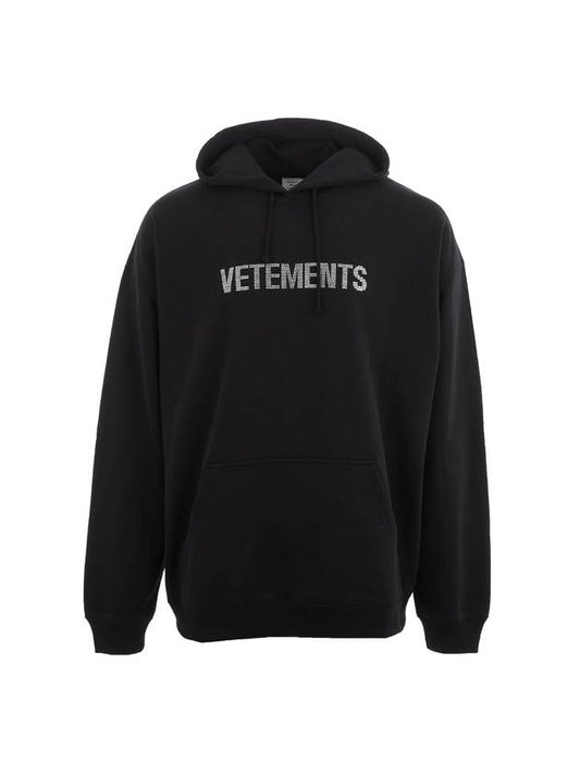 Men's Cubic Logo Rhinestone Hoodie Black - VETEMENTS - BALAAN 1