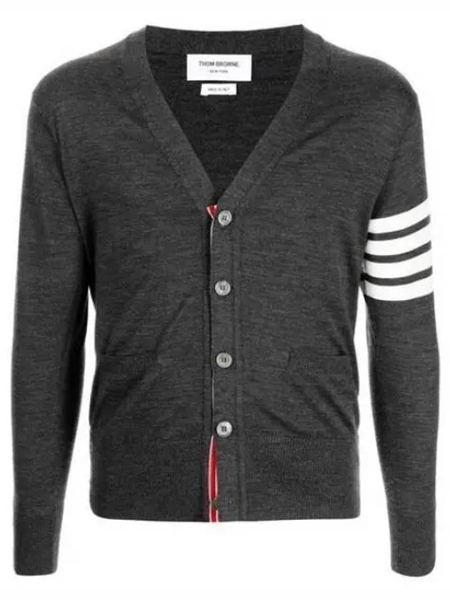 Men's Sustainable Classic Diagonal Wool Cardigan Dark Grey - THOM BROWNE - BALAAN 2