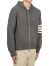 Men's Intarsia 4 Bar Merino Jersey Hooded Zip Up Medium Grey - THOM BROWNE - BALAAN 6