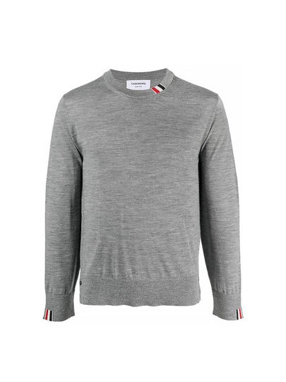 Intarsia Stitch Crew Neck Merino Wool Knit Top Light Grey - THOM BROWNE - BALAAN 2