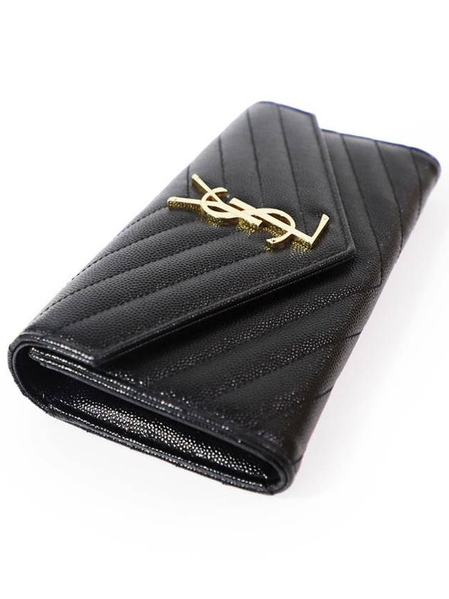 Saint Laurent 372264 Black Grande Poudre Textured Matelasse Monogram Gold Flap Long Wallet - SAINT LAURENT - BALAAN 4