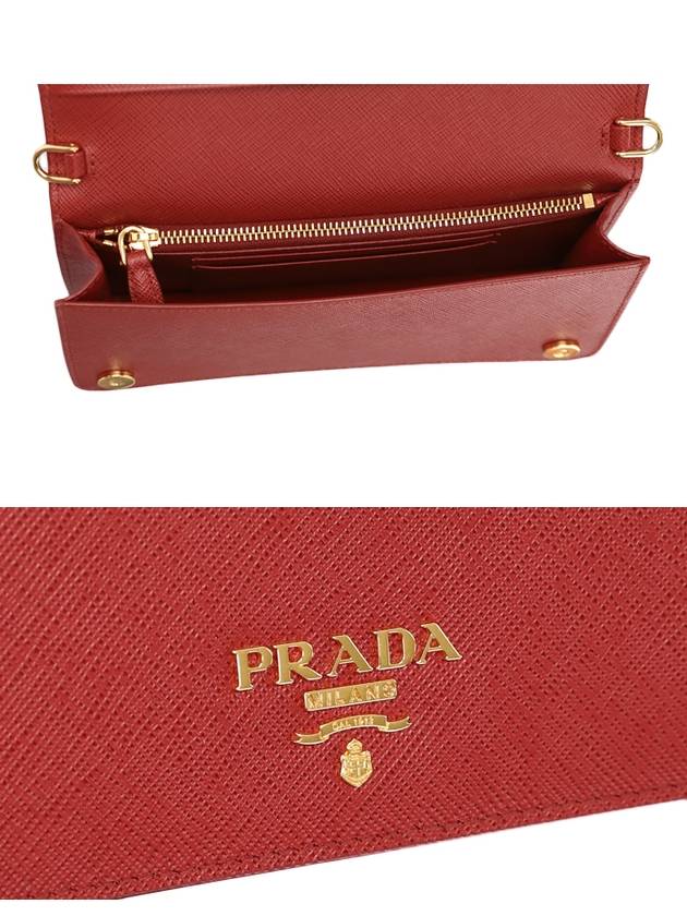 Saffiano Logo Chain Clutch Bag Red - PRADA - BALAAN.