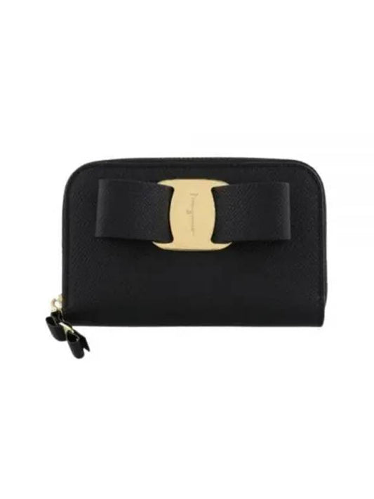 Vara Bow Zipper Card Wallet Black - SALVATORE FERRAGAMO - BALAAN 2