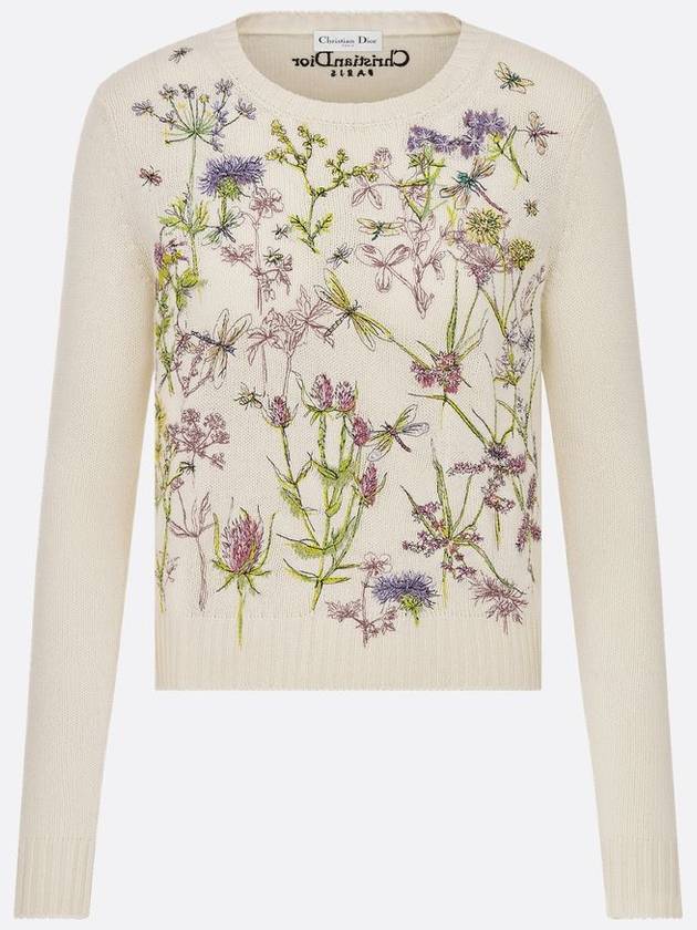 Embroidered sweater cashmere knit herbarium motif white multicolor - DIOR - BALAAN 2