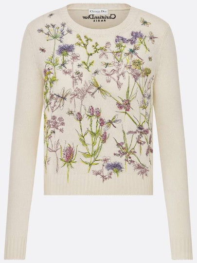 Embroidered Herbarium Motif Cashmere Knit Top White - DIOR - BALAAN 2