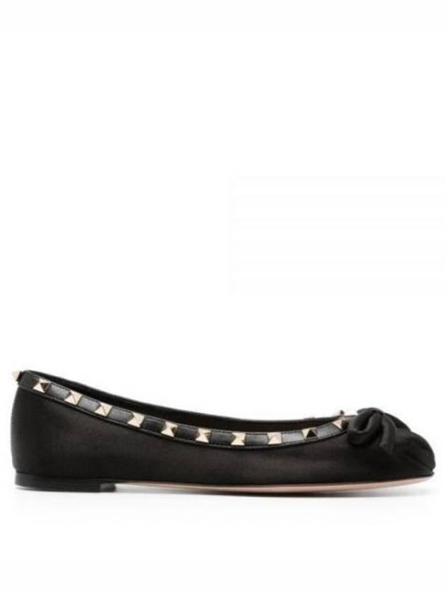 Rockstud Satin Ballerina Black - VALENTINO - BALAAN 3