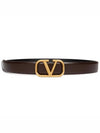 Gold V Logo Signature Leather Belt Brown - VALENTINO - BALAAN 4