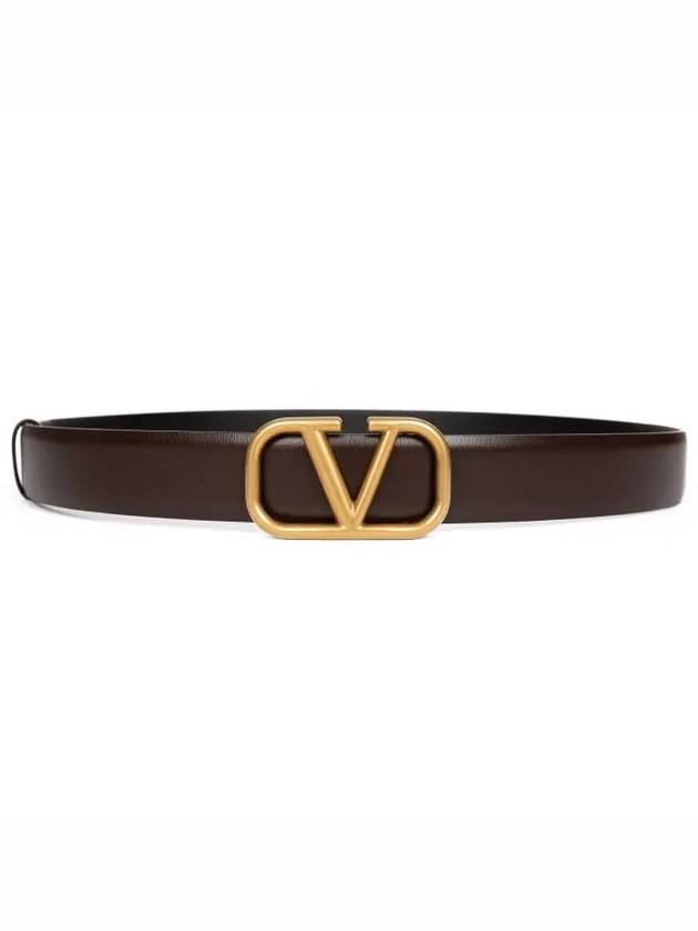 Gold V Logo Signature Leather Belt Brown - VALENTINO - BALAAN 4