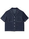 Helena Summer Linen Setup Big Pocket Stitched Denim Shirt Jacket Navy - RAMUSTUDIO - BALAAN 3