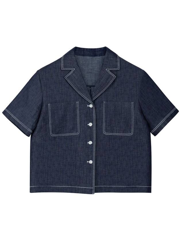 Helena Summer Linen Setup Big Pocket Stitched Denim Shirt Jacket Navy - RAMUSTUDIO - BALAAN 3