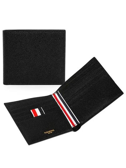 Pebble Grain Leather Half Wallet Black - THOM BROWNE - BALAAN 2