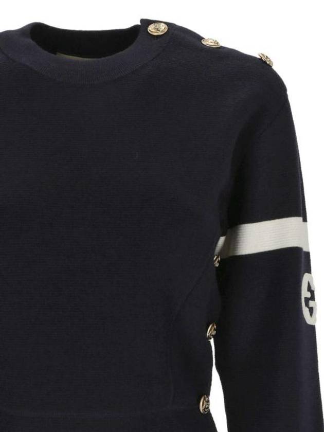 Logo Wool Long Sleeve T-Shirt Navy - GUCCI - BALAAN 3