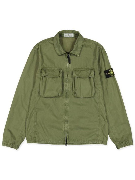 Front Pocket Wappen Patch Overshirt Zip-Up Jacket Khaki - STONE ISLAND - BALAAN 1