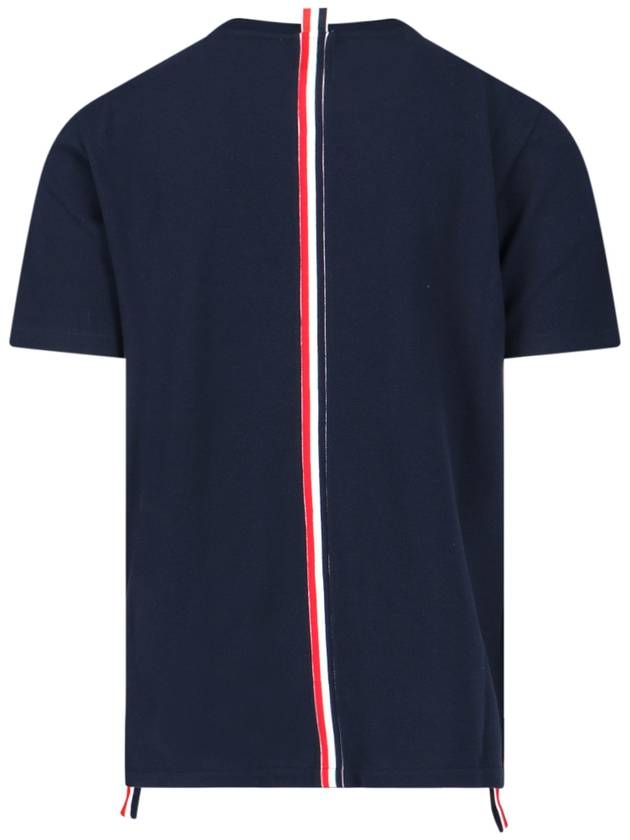 Men's Center Back Striped Short Sleeve T-Shirt Navy - THOM BROWNE - BALAAN 3