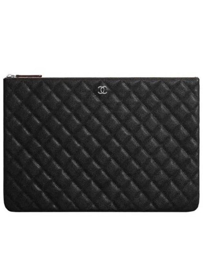 Medium Classic Clutch Bag Caviar Leather & Silver Black - CHANEL - BALAAN 2