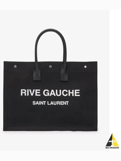 Women's Rive Gauche Logo Print Canvas Shopping Tote Bag Black - SAINT LAURENT - BALAAN 2