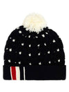 RWB Pompom Detail Virgin Wool Beanie Navy - THOM BROWNE - BALAAN 1