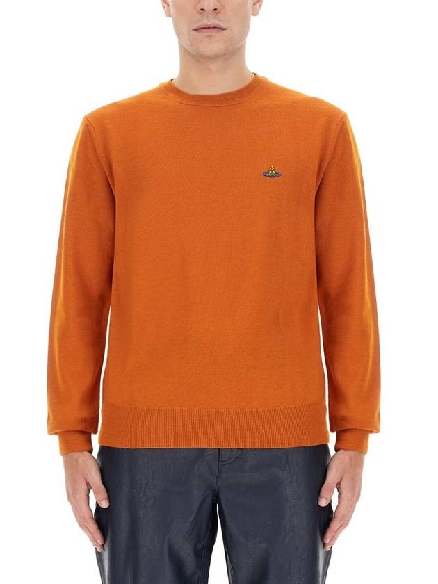 Embroided Logo Merino Wool Knit Top Orange - VIVIENNE WESTWOOD - BALAAN 1