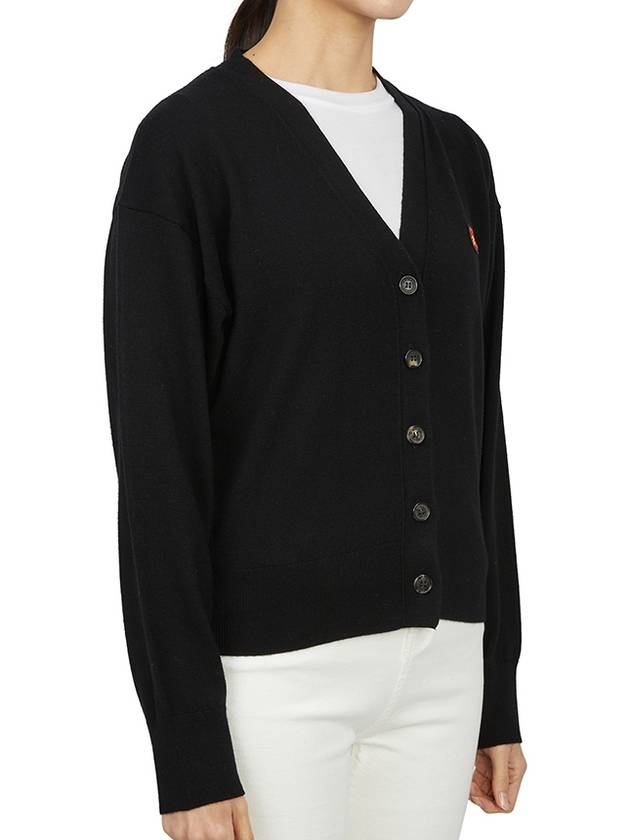 Boke Flower Embroidered Wool Cardigan Black - KENZO - BALAAN 4