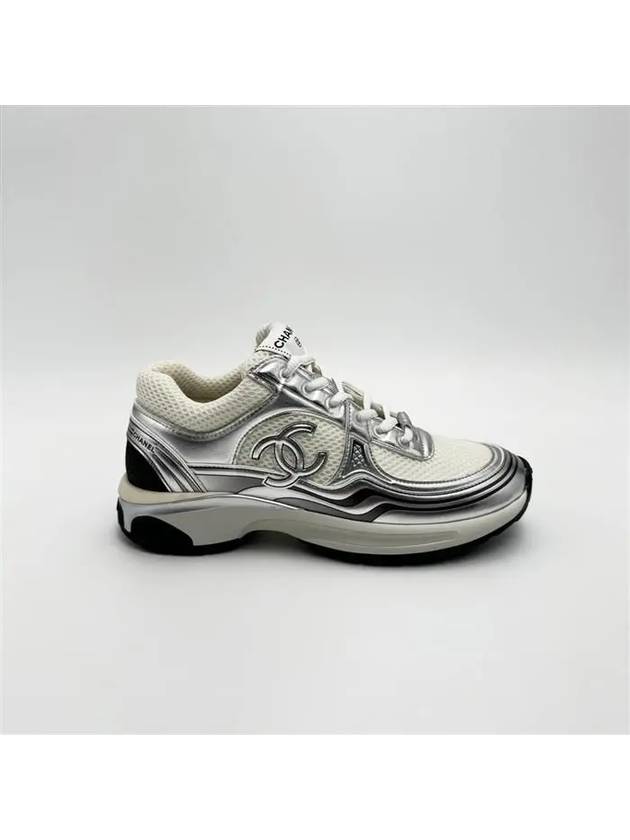 Fabric Laminated Low Top Sneakers Silver - CHANEL - BALAAN 5