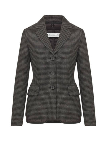 2-In-1 Houndstooth Mohair Wool Jacket Grey - DIOR - BALAAN 1