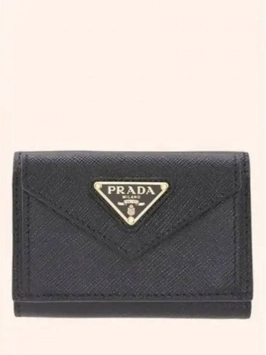 Saffiano Triangle Logo Flap Half Wallet Black - PRADA - BALAAN 2