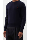 Heart Embroidered Logo Crew Neck Knit Top Navy - AMI - BALAAN 3