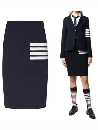 Women's Fine Merino Wool 4 Bar Stitch Pencil Skirt Navy - THOM BROWNE - BALAAN 2