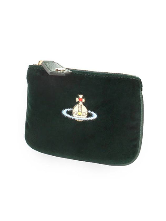 ORB Embroidered Zipper Cotton Coin Wallet Dark Green - VIVIENNE WESTWOOD - BALAAN 1