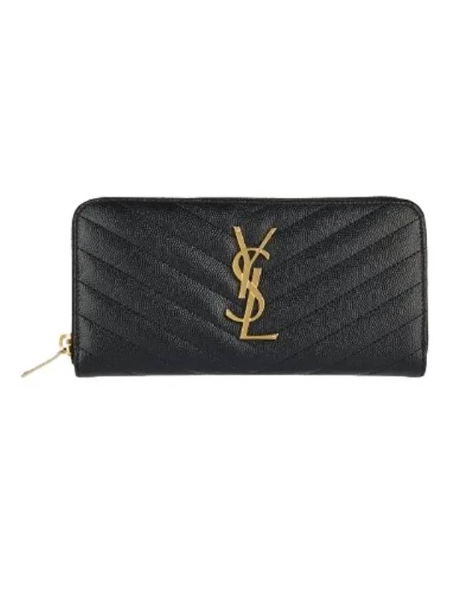 Matelasse Monogram Zipper Around Long Wallet Black - SAINT LAURENT - BALAAN 3