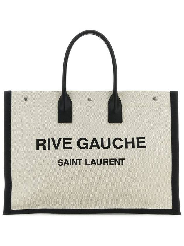 Rive Gauche Canvas Smooth Leather Large Tote Bag Black - SAINT LAURENT - BALAAN 2