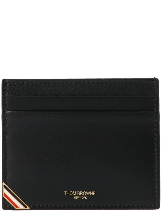 Three Stripe Tab Metal Logo Card Wallet Black - THOM BROWNE - BALAAN 1