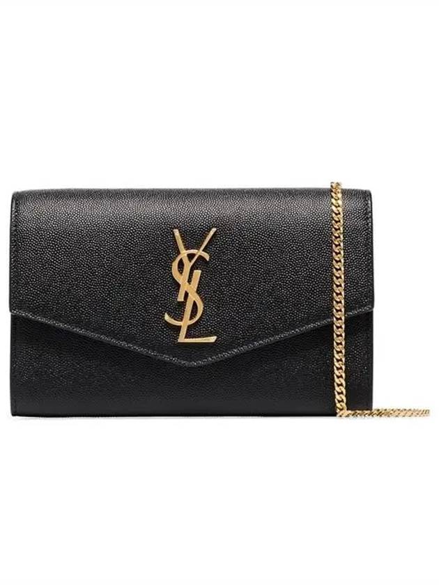 Monogram Uptown Chain Embossed Leather Long Wallet Black - SAINT LAURENT - BALAAN 3