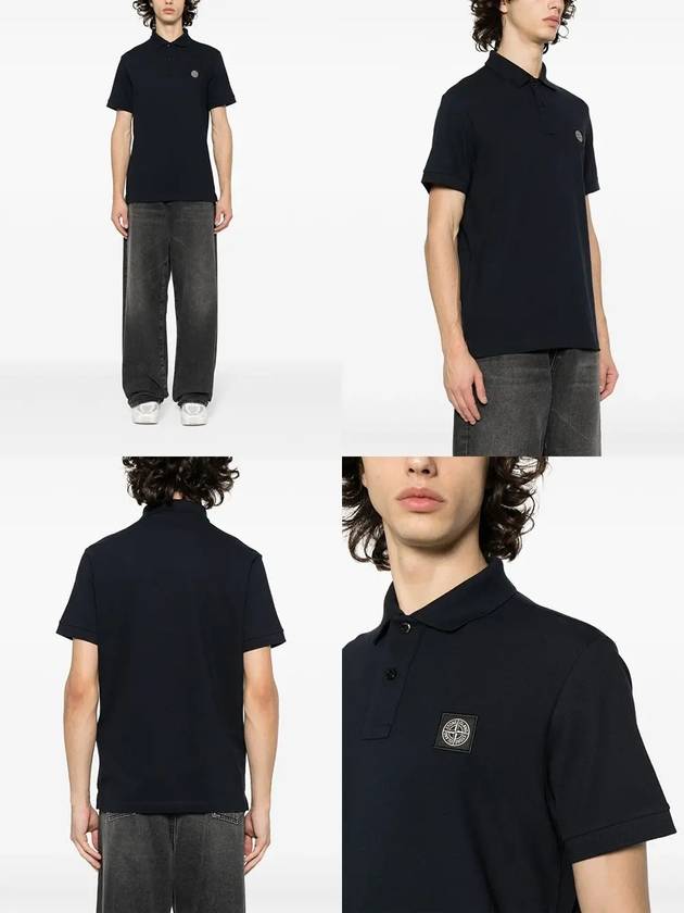 Pique Stretch Cotton Short Sleeve Polo Shirt Navy - STONE ISLAND - BALAAN 3