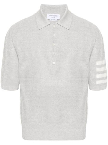 Cotton 4-Bar Relaxed Fit Polo Shirt Grey - THOM BROWNE - BALAAN 1