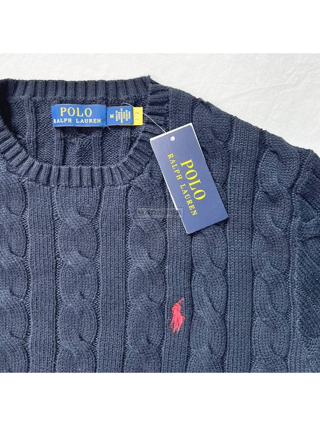 Embroidered Pony Logo Cable Knit Top Navy - POLO RALPH LAUREN - BALAAN 4