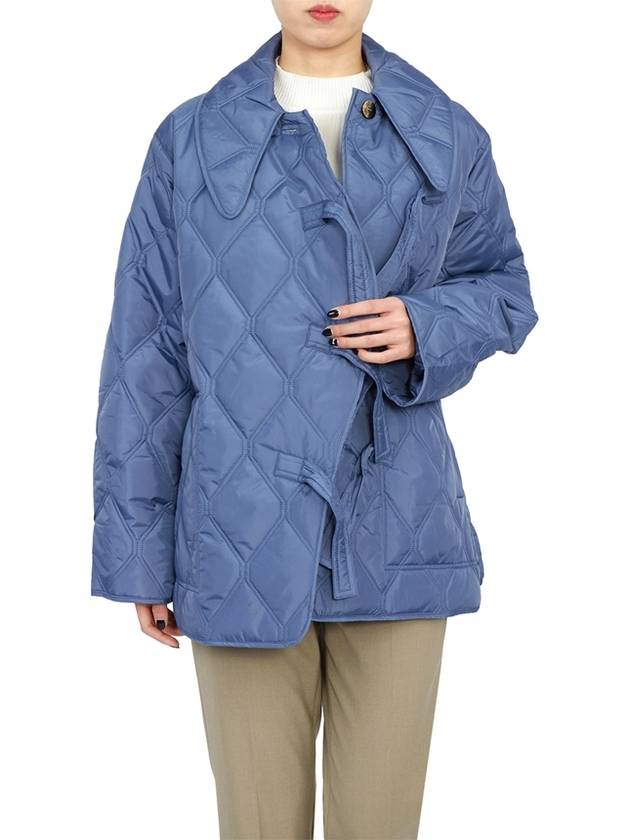 Women s Ripstop Quilted Asymmetrical Padding Gray Blue - GANNI - BALAAN 9