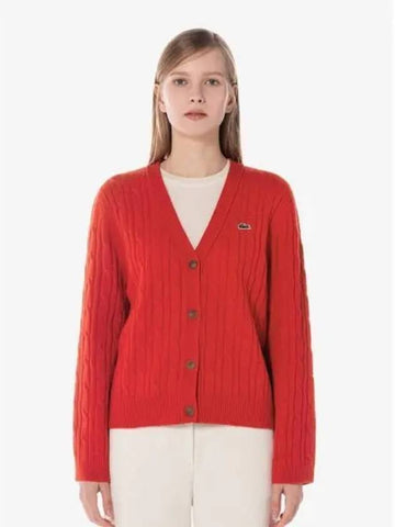 Women s cable V neck spring fall cardigan AF299E 54N 240 Domestic product GQ2N24082230670 - LACOSTE - BALAAN 1