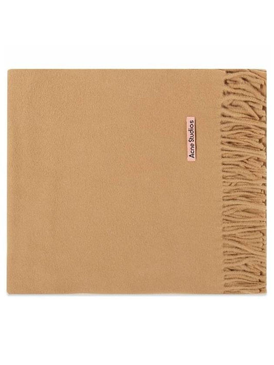 Logo Wool Fringe Scarf Beige - ACNE STUDIOS - BALAAN 1