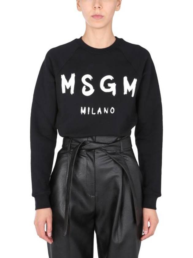 Women's Brushed Logo Crew Neck Sweatshirt Black - MSGM - BALAAN 3