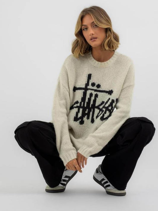 AU Australia ST1M0289 Smooth Graffiti Knit Sweater Cream WOMENS - STUSSY - BALAAN 1