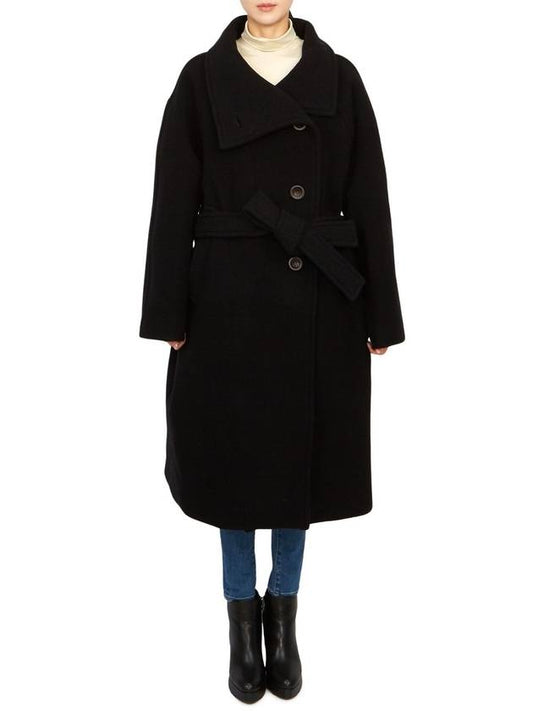 High-Neck Belted Wool Single Coat Black - ACNE STUDIOS - BALAAN 2