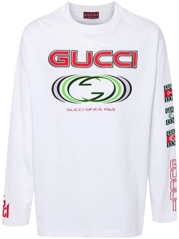 Printed Cotton Jersey Long Sleeve T Shirt White - GUCCI - BALAAN 2