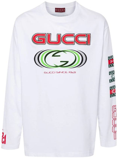 Printed Cotton Jersey Long Sleeve T Shirt White - GUCCI - BALAAN 2