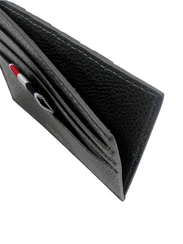 Pebble Calfskin 4-Bar Applique Note Card Wallet Dark Grey - THOM BROWNE - BALAAN.