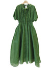 Women's green puff sleeve long dress green 92210722 00 - S MAX MARA - BALAAN 1